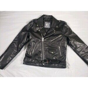 Angry Young And Poor Black Leather Biker Punk Metal Jacket Coffin Inner Size 40